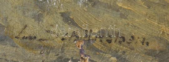 Olvashatatlan jelzéssel: Vitorlás. Olaj, fatábla, kissé sérült. 26,5x21 cm