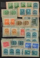 Magyar kétkörös bélyegzések kivágásokon, csomagszállító szelvényeken 2 db közepes berakóban