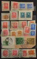 Magyar kétkörös bélyegzések kivágásokon, csomagszállító szelvényeken 2 db közepes berakóban