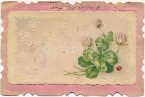 1901 Szecessziós-virágos dombornyomott litho üdvözlőlap / Art Nouveau, floral Emb. litho greeting ca...