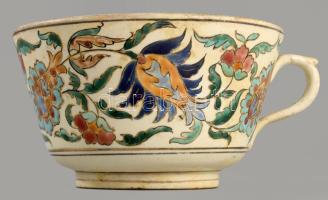 Fischer Károly Tata csésze. Jelzett, kopott, restaurált, d:11,5 cm