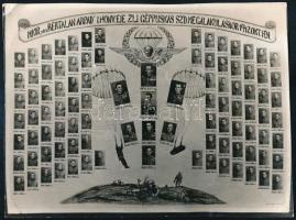 cca 1942 M. Kir. ,,vitéz Bertalan Árpád" 1. Honvéd Ejtőernyős Zászlóalj géppuskás százada megalakuláskor 1942. okt. 1-én, tablófotó (az eredeti tablóról készült, valószínűleg korabeli felvétel), kisebb hibákkal, 16x22 cm