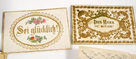 cca 1900 "Prima Schablonen für Wäschestickerei" kartondoboz, benne 2 db eredeti fémlemez b...