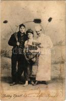 1904 Boldog Újévet! Kéményseprős üdvözlőlap / New Year greeting postcard with chimney sweeper (r)