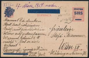 SHS 1918 Futott 10f díjjegyes levelezőlap Bécsbe küldve, Bodor vizsgálójellel