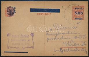 SHS 1918 Futott 10f díjjegyes levelezőlap Bécsbe küldve, Bodor vizsgálójellel