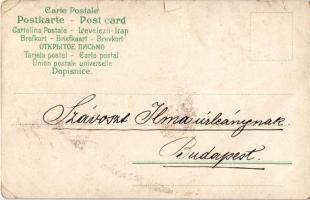 Húsvéti üdvözlet nyúllal és tojással / Easter greeting litho postcard with rabbit and eggs (szakadás...