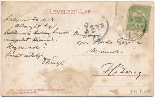 1908 Kolozsvár, Cluj; Mátyás király téri részletek, takarékpénztár, hirdetőoszlop. Lepage Lajos kiad...