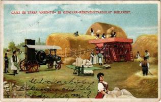 1919 Ganz és Társa Vasöntő- és Gépgyár-Részvénytársulat, Budapest. Képviselő: Knapp Dávid, Léva. cséplőgép / Hungarian Iron Foundry and Machine Factory advertisement, threshing machine. litho (EK)