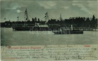 1899 Balatonfüred, kikötő, gőzhajó este holdfényben. Johannes Haacke kiadása (EK)
