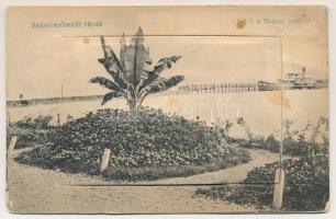 Balatonalmádi, kikötő a "BAROSS" gőzhajóval. Lángos Endréné kiadása, leporellólap 10 képpel (fl)