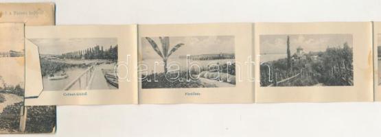 Balatonalmádi, kikötő a "BAROSS" gőzhajóval. Lángos Endréné kiadása, leporellólap 10 képpe...