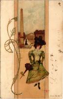 1905 Szecessziós litho hölgy művészlap / Art Nouveau litho lady art postcard. Serie 76 s: Basch Árpád (EK)
