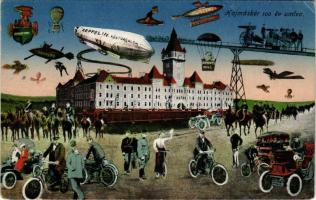 Hajmáskér, Tüzérségi lövőiskola, parancsnoksági épület. 100 év múlva - a jövőben montázs / in the future montage (EK)