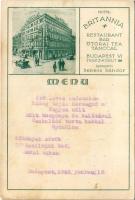 1926 Budapest VI. Hotel Britannia szálloda, étterem és bár, "Ötórai tea tánccal" reklám képeslap menüvel. Igazgató Sebess Sándor (fl)