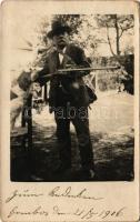 1916 Gombos, Bogojeva, Bogojevo; vadász puskával és kutyával / hunter with rifle and dog. photo (EK)