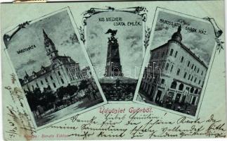1899 Győr, Városháza, Kismegyeri csata emlékmű, Baross úti sarokház. Beretz Viktor kiadása. Art Nouveau, floral (EK)