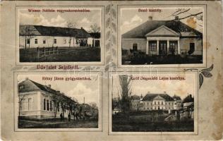 1915 Szirák (Nógrád), Bozó és Gróf Degenfeld Lajos kastélya, Rétay János gyógyszertára, Wiener Náthán üzlete. Szilágyi Arthur műintézetéből, Art Nouveau (Rb)