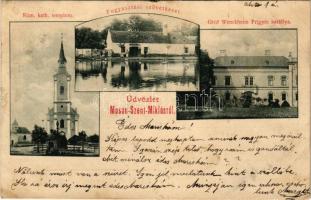 Mosonszentmiklós, Gróf Wenckheim Frigyes kastély, Római katolikus templom, Fogyasztási szövetkezet üzlete (r)