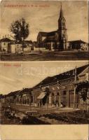 1915 Újszentanna, Új-Szt.-Anna, Szentanna, Santana; Római katolikus templom, Fő tér, Henny Sándor és Frank Ferenc üzlete. Henny Sándor saját kiadása / church, main square, shops (Rb)