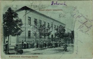 1901 Gyöngyös, Állami polgári leányiskola este holdfényben. Adler Zsigmond kiadása (EK)