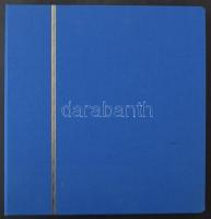 Schaubek csavaros kék vászon kötésű albumborító, benne használt albumlapok és alkalmi és reklámbélyegzés gyűjtemény maradvány.