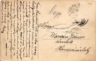 1909 Festő Krampusz / Painter Krampus. Emb. litho (EK)