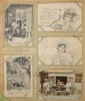 Képeslap gyűjtemény: ~300 db régi, főleg múlt századfordulós képeslap szecessziós albumban, benne re...