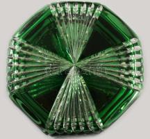 Zölden pácolt ólomkristály fedeles edény, jelzés nélkül, pattogzással, d: 13 cm