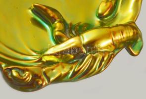 Zsolnay névjegykártya tartó tál plasztikus homár és kígyó alakokkal díszítve. Többszínű selyemfényű ...