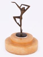 Art deco táncosnő réz szobor, talapzaton, m: 9,5 cm