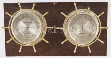 Hajós stílusú thermometer, fa lapon, 14x27 cm