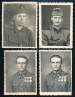 cca 1940-1944 Katonaportrék, közte I. osztályú Tűzkereszttel és Felvidéki Emlékéremmel kitüntetett tizedes portréi, 4 db fotó, 8,5x6 cm körül