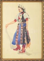 Mühlbeck Károly (1869-1943): Menyecske népviseletben, 1941. Akvarell, papír, jelzett, lapszéli apró foltokkal. Dekoratív, üvegezett fakeretben 34x24 cm / watercolour on paper, signed, slightly stained on the edges, framed