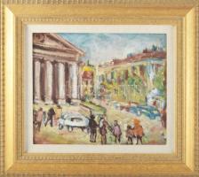 Jelzés nélkül: Forgatag. Olaj, vászon. Dekoratív fakeretben. 26x31 cm