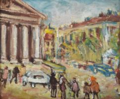 Jelzés nélkül: Forgatag. Olaj, vászon. Dekoratív fakeretben. 26x31 cm