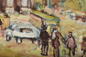 Jelzés nélkül: Forgatag. Olaj, vászon. Dekoratív fakeretben. 26x31 cm