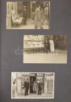 cca 1920-1940 Fotóalbum vegyes felvételekkel, közte újságárus a Grand Café Astoria előtt, dohánybolt...