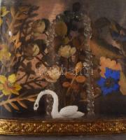 XIX. sz. Biedermeier asztali óra, negyedütős, ingás szerkezettel, alabástrom oszlopokkal, felül vitr...