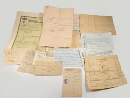 cca 1920-1950 Miskolci vonatkozású vegyes papírrégiség tétel, közte tanügyi főtanácsos értesítő levele áthelyezésről, Miskolci Nemzeti Színház szelvény-bérlete, orvosi receptek, stb., összesen 16 db