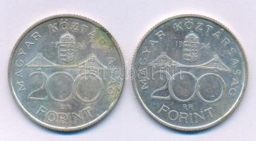 1994. 200Ft Ag "Deák" (2x) T:AU, XF patina Adamo F13.1