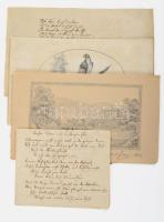 cca 1800-1840 Kis doboznyi papírrégiség: német nyelvű kéziratok, levelek, ceruzarajzok (Gräfin Maria...