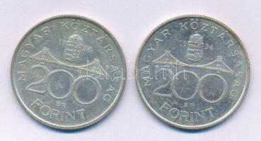 1994. 200Ft Ag "Deák" (2x) T:AU, XF patina Adamo F13.1