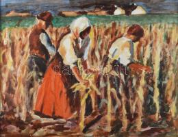 Jelzés nélkül, Koszta József után: Kukoricatörők. Olaj, vászon, kartonon, dekoratív fakeretben, pasz...