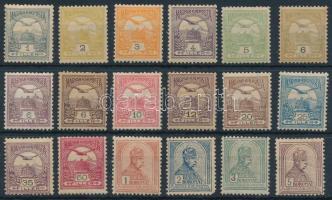 1900 Turul 18 értékes sor, a 3f, 10f csillagvízjellel, a 35f számvízjellel (min 210.000) (5f, 6f, 10f, 35f, 50f, 2K, 5K falcos / hinged, 2K rozsda, sarokhiba / stain, missing corner, 5K törés / fold)