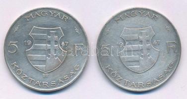 1947. 5Ft Ag "Kossuth" (2x) T:F patina Adamo F8.1