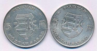 1947. 5Ft Ag "Kossuth" (2x) T:F patina, ph. Adamo F8.1