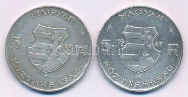 1947. 5Ft Ag "Kossuth" (2x) T:F patina Adamo F8.1