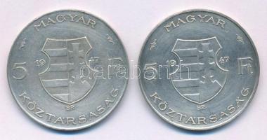 1947. 5Ft Ag "Kossuth" (2x) T:VF, F patina Adamo F8.1