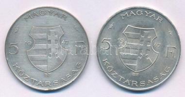 1947. 5Ft Ag "Kossuth" (2x) T:F patina, ph. Adamo F8.1